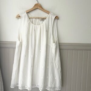 LOFT Plus Size 22 Lightweight White Polka Dot Sleeveless Blouse